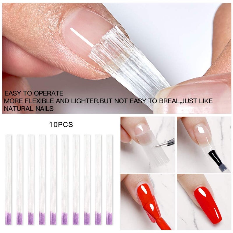 MEET ACROSS Fiberglass Nail Extension Kit with Building Gel Magical Silk Fiberglass Nail Wrap Form Quick Building Fiber Extension Gel, Nail File, Tweezers, Nail Tips Clip for Gel Extension Nail Art - Image 2
